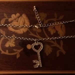 Justice silver look heart key necklace. EUC.